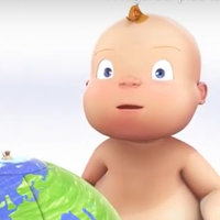 Un bébé humain et un bébé singe sur une planète